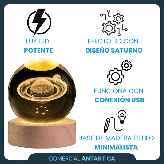 Lámpara Esfera Cristal 3D LED USB Saturn