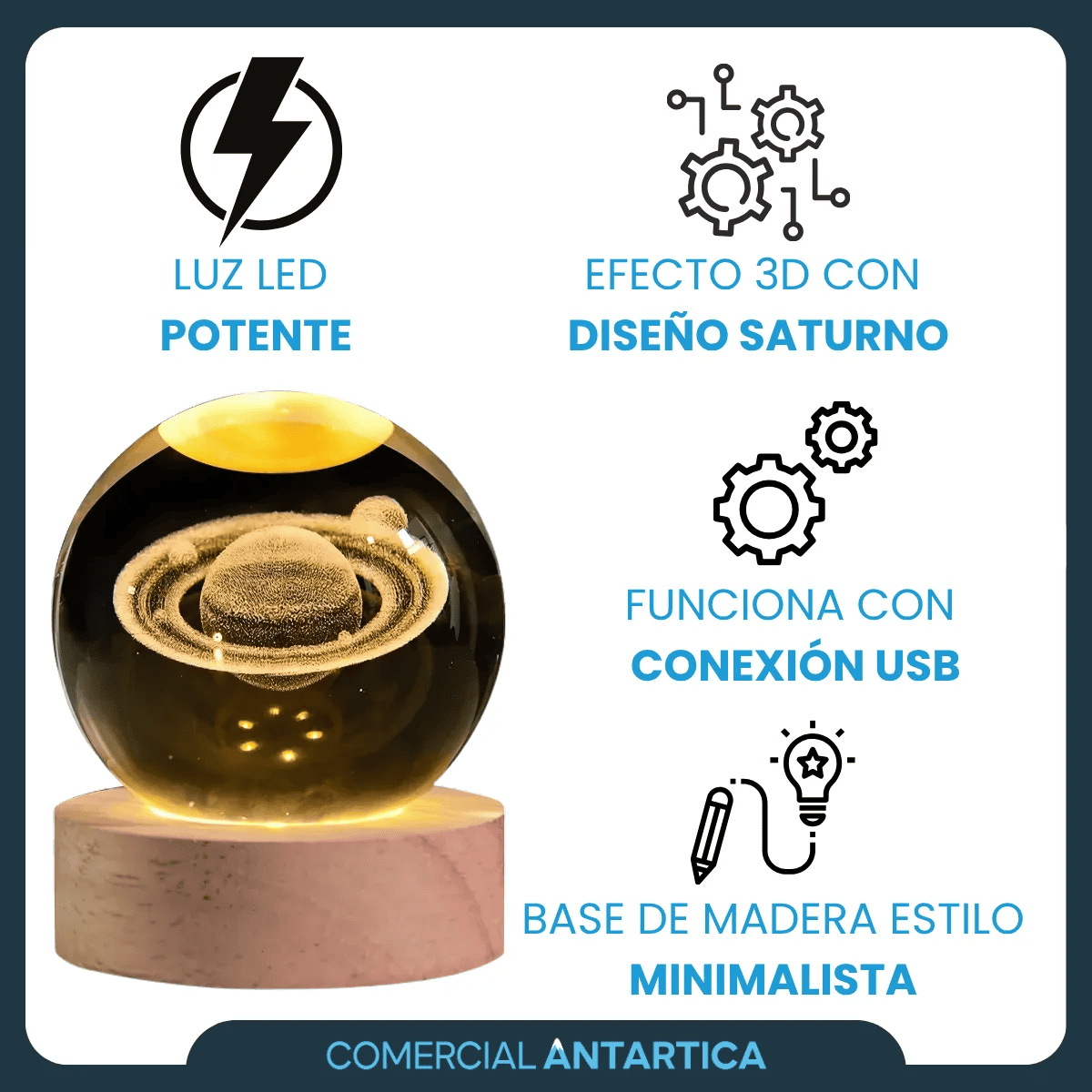 Lámpara Esfera Cristal 3D LED USB Saturn